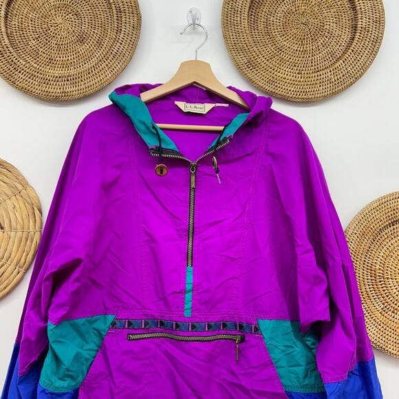 Vintage 80s LL Bean Purple Quarter Zip Aztec Print Pullover Windbreaker Jacket - Picture 4 of 9